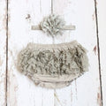 Baby Girls Lace Ruffle Bloomers & Headband (Age 3m-24m) Gray